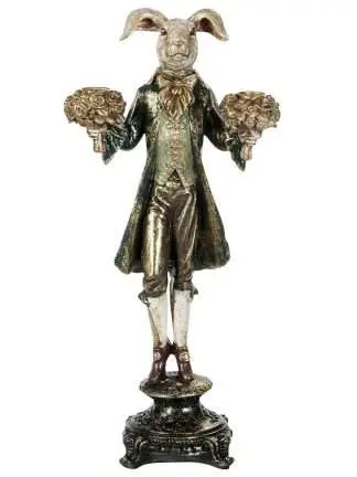 Ljusstake Kanin med Kläder Grön 20x11x40cm