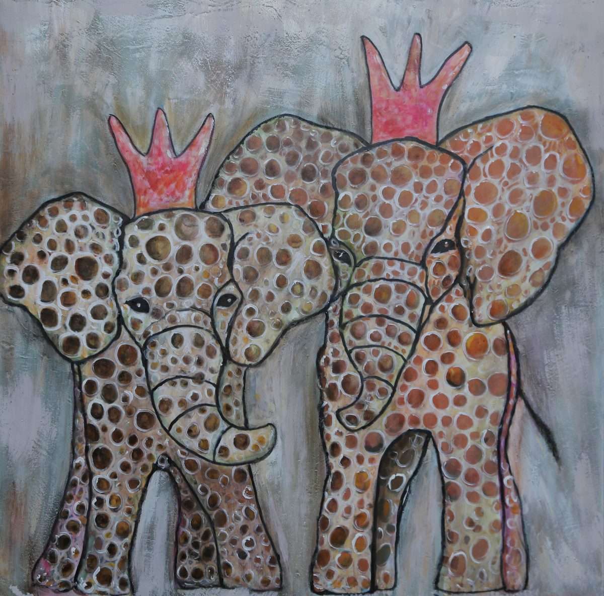 tavla 100x100cm elefanter med krona - bild 2