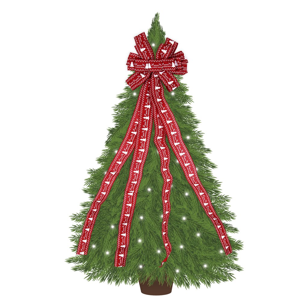 Julgransdekoration Rosett Med Band Röd 33x132 Cm – Rosetter För Granen ...