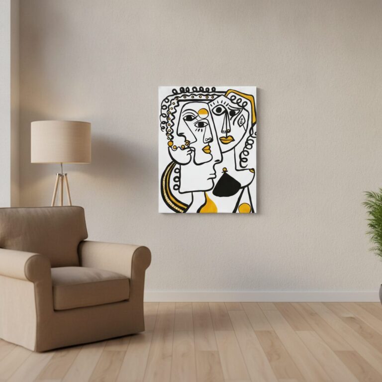 Ansikten Funny faces — uppsatt i ett rum