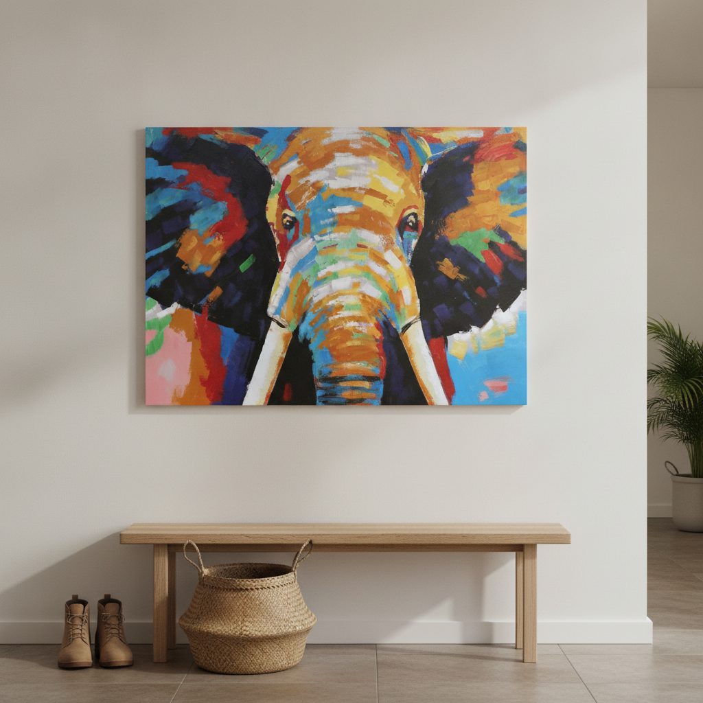 elefant — uppsatt i ett rum