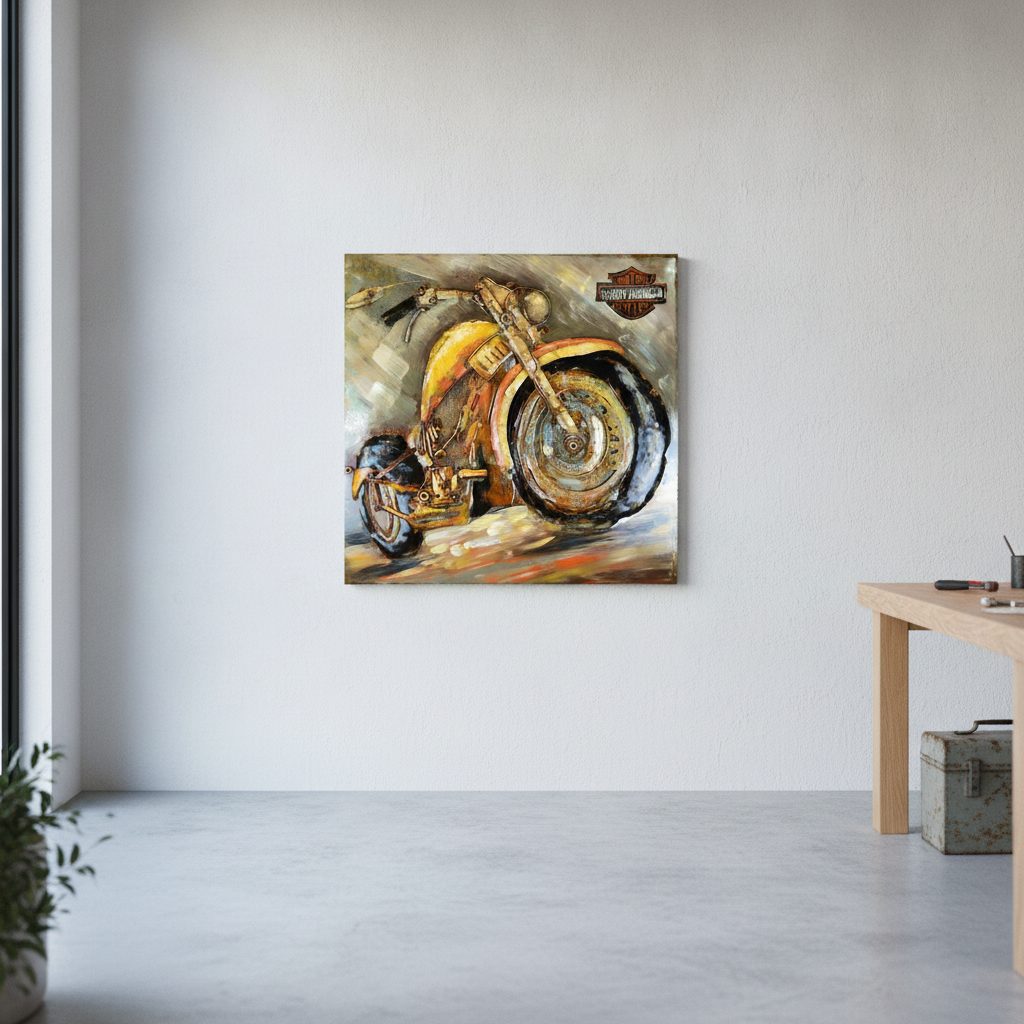 motorcykel — uppsatt i ett rum