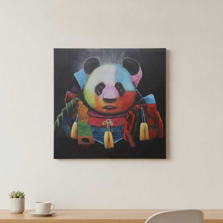Panda mot svart — uppsatt i ett rum