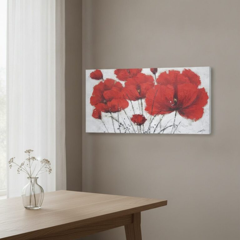 Röda Blommor — uppsatt i ett rum