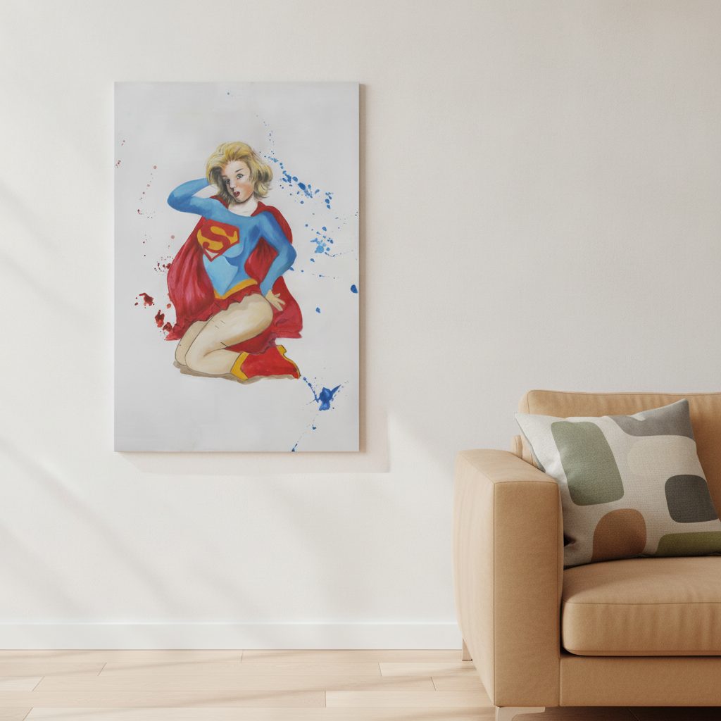 superwoman — uppsatt i ett rum