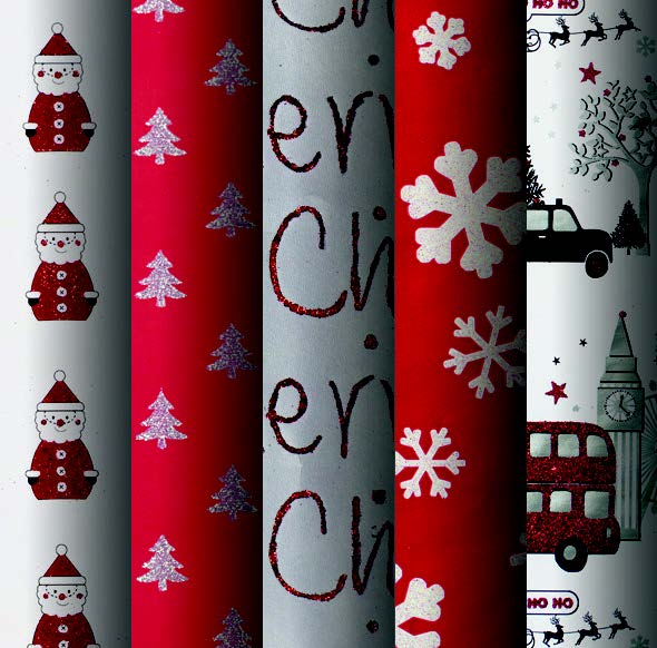 Presentpapper Eco Friendly Randigt Röda Glitter Tomtar På Vit 70x200cm ...