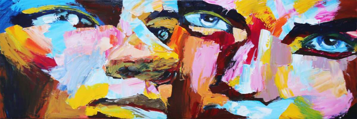 tavla 150x50cm ansikten colorful