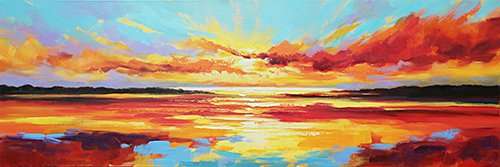 tavla 148x48cm röd solnedgång