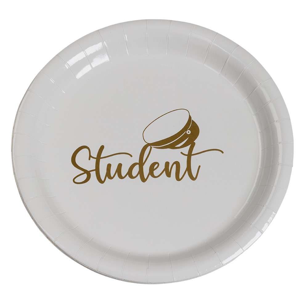 pappertallrik guld student 8st 23cm