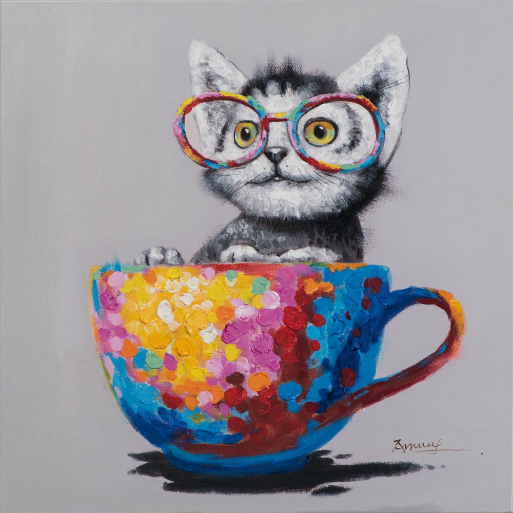 tavla katt i kopp 60x60 cm - bild 3