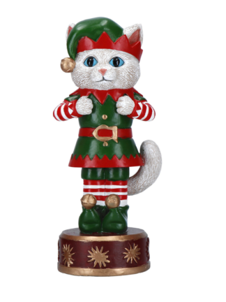 Katt i Tomtekostym Vit 8,9x7,6x25,4cm