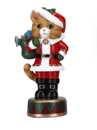 Katt i Tomtekostym Röd 8,9x7,6x25,4cm