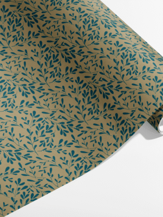 Presentpapper med motiv av mistel – grön på guld kraftpapper 70x200 cm