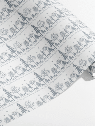 Presentpapper Eco Friendly Glitter Silver Träd på vit 70x200cm