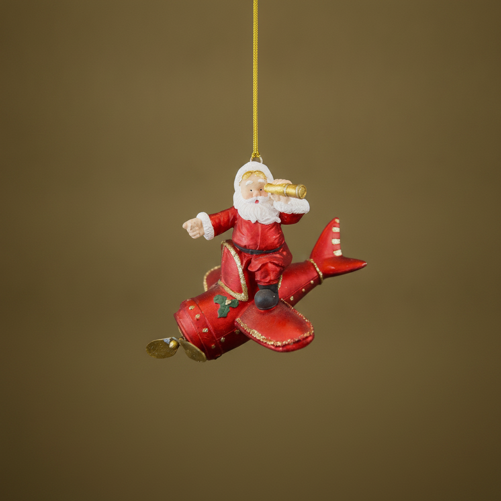 julkula tomte på flygplan röd 15x14cm