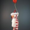 Snögubbe hängande med röd ballong 3.5x14cm