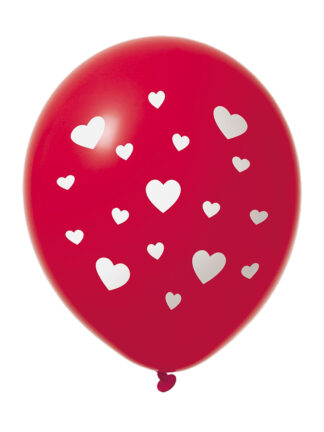 Ballong Röd med hjärtan 30cm 6-pack