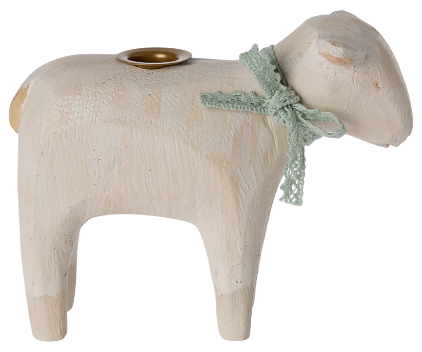 ljusstake lamm trä mint maileg 8x10cm