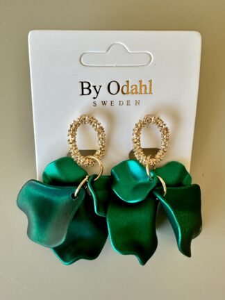 Örhängen Löv Silk Grön med guldring 5cm