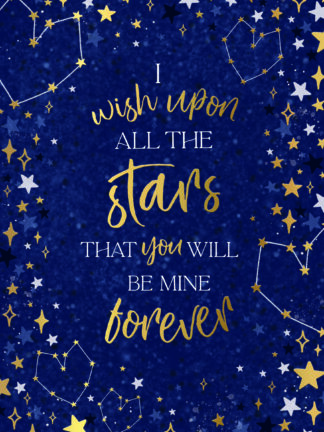 All the Stars kort med mörkblå stjärnhimmel, hjärtformade konstellationer och guldfärgad text