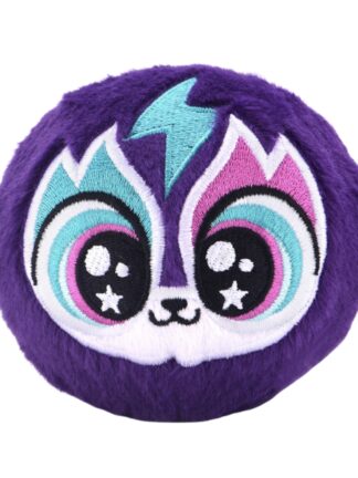 mjukdjur bouncibles electra lila rund gosedjur med stora broderade ögon, turkos blixt och rosa detaljer