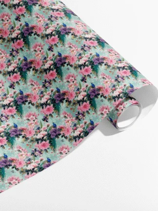 Presentpapper med blommor och fåglar – kraftpapper 70x200 cm