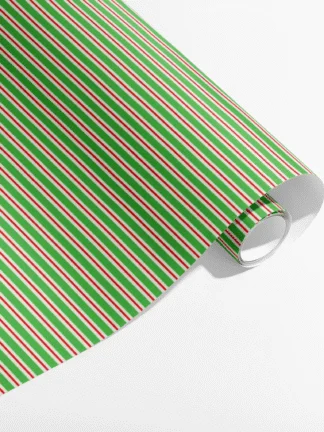 Presentpapper eco friendly randigt i grön röd vit