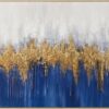 Handmålad tavla Golden Spray on Blue med ram 72x152cm
