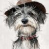 Handmålad tavla Terrier med hatt 50x70 cm