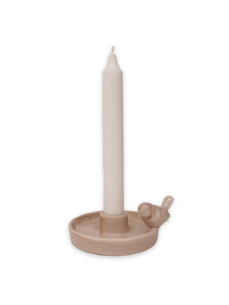 ljusstake med fåglar beige 10.5x11x5 cm