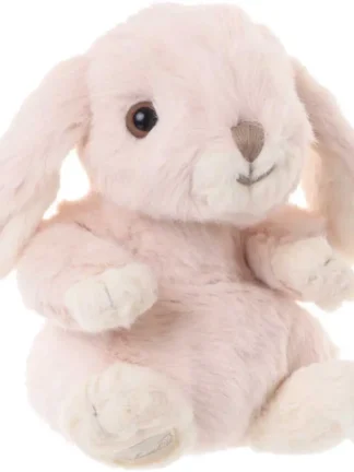 rosa kanin gosedjur sittande med långa hängande öron, bruna ögon och vita tassar