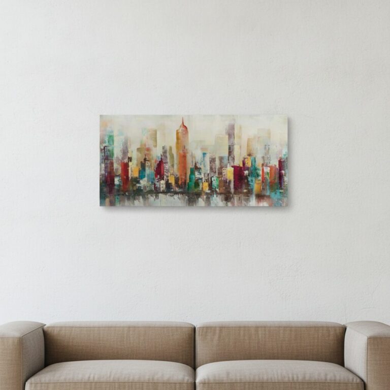Färgstark skyline — uppsatt i ett rum