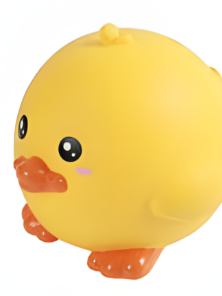 sparbössa anka i form av en rund gul anka med stora svarta ögon, orange näbb och orange fötter på vit bakgrund