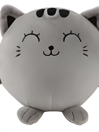 grå rund squishy boll katt med leende ansikte, små öron, armar och fötter
