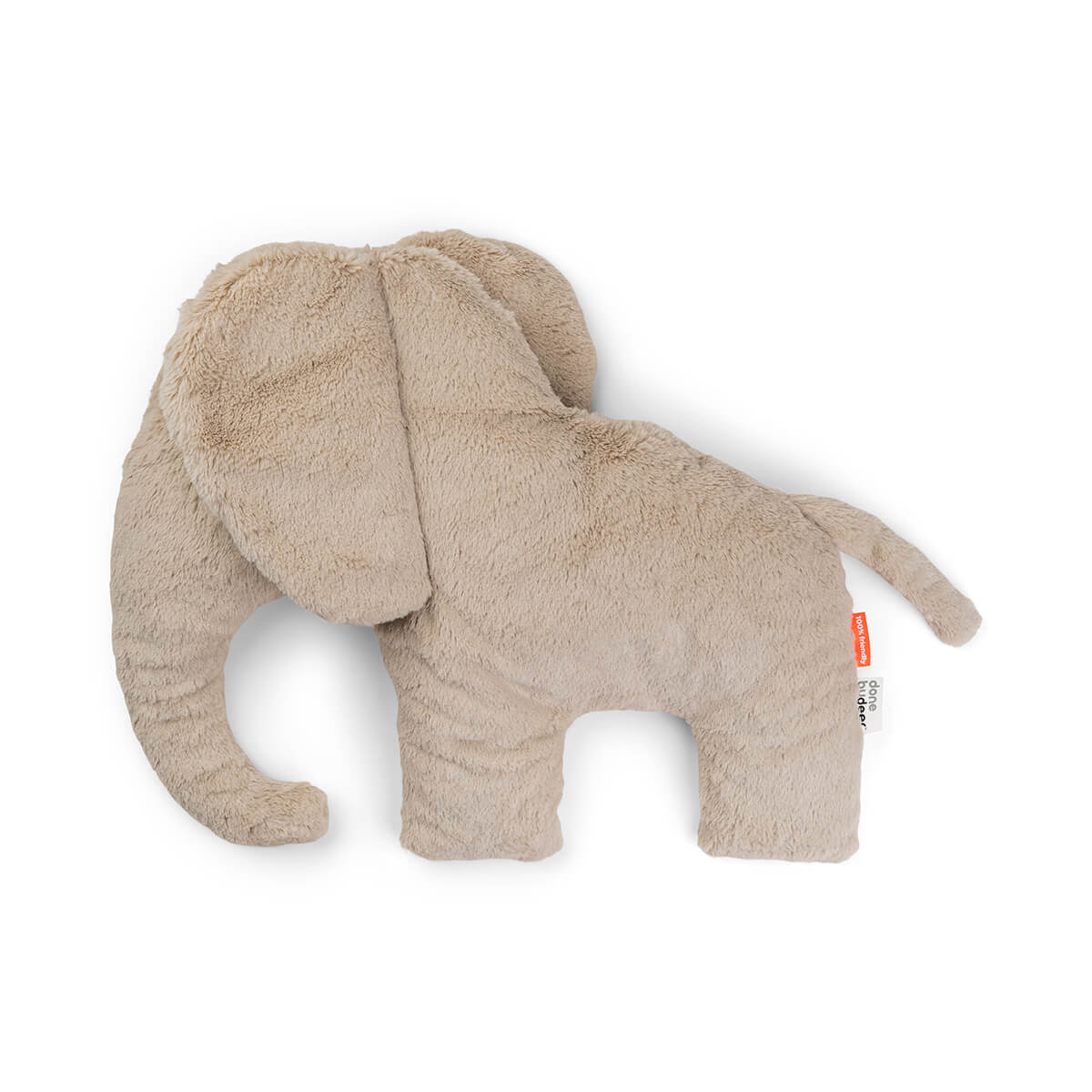gosedjur elefant beige sedd i profil på vit bakgrund