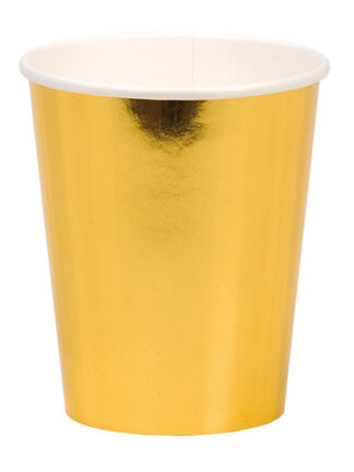 blank gul pappersmugg med vit insida, pappersmuggar guld för festlig dukning