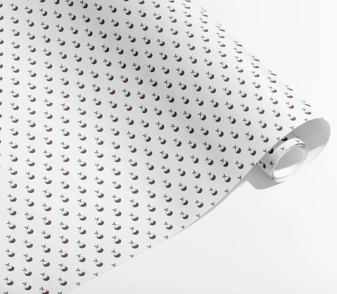 presentpapper med julkulor – röda motiv på vitt kraftpapper 70x200 cm