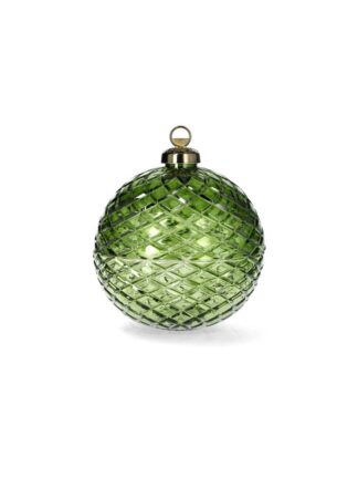 grön skål julgranskula med diamantmönster och guldfärgat lock
