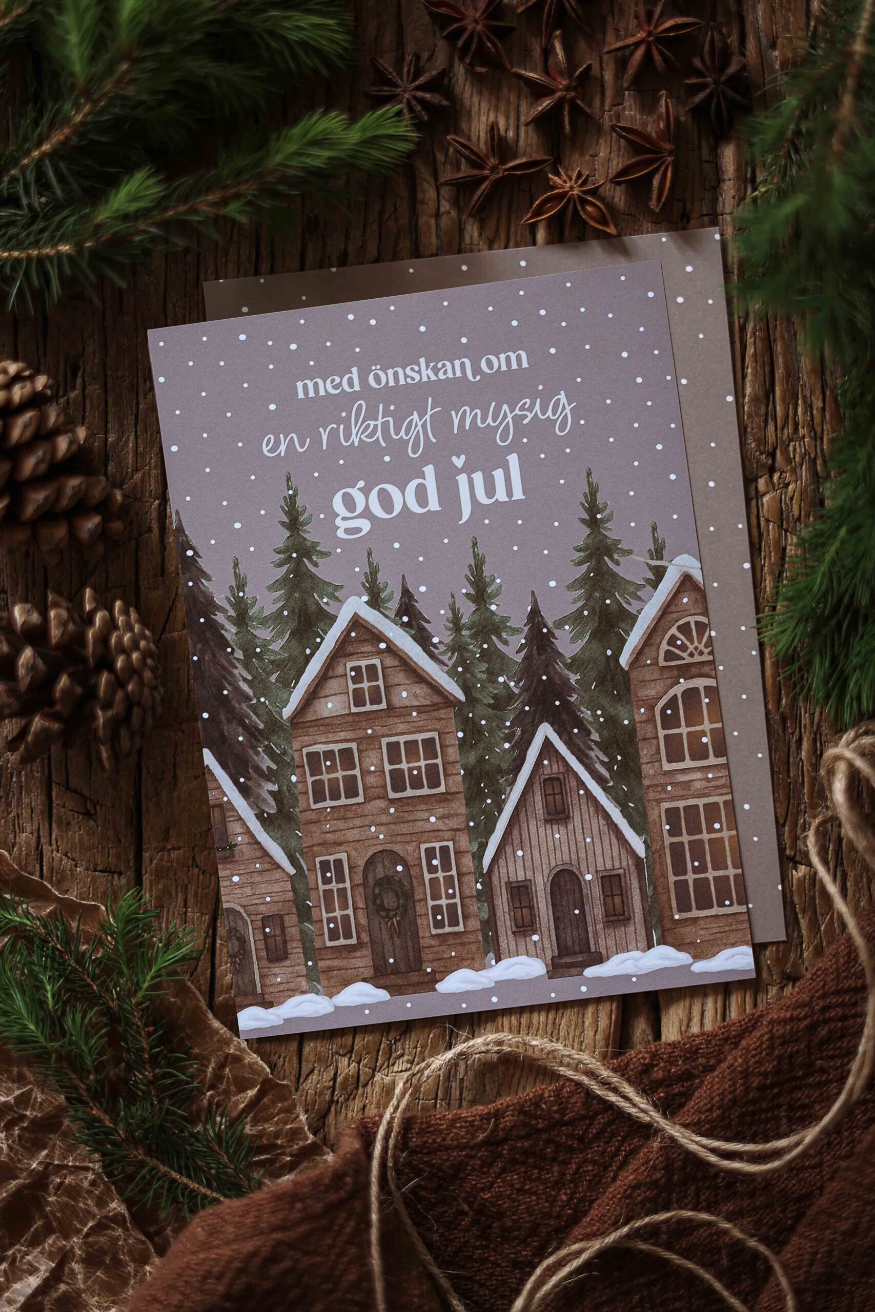majas julkort med önskan om en riktigt mysig god jul 13x18cm