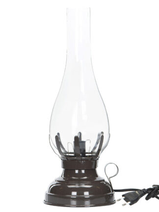 bordslampa e14 i chokladfärg med klar glaslykta och synlig nätkabel