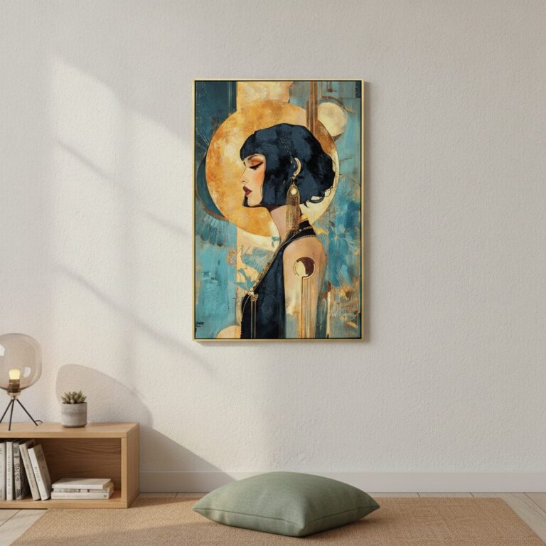 1920s Glamour — handmålad akryl på duk, 60×90 cm