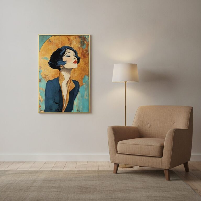 1920s Glamour — handmålad akryl på duk, 60×90 cm