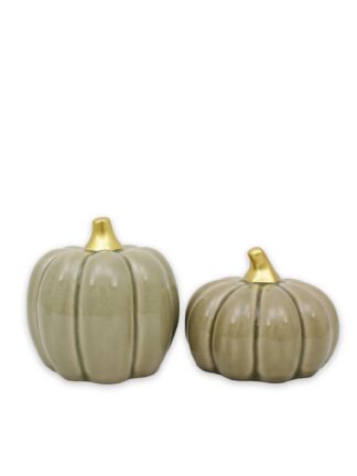sagegrön pumpa med skaft, avbildad tillsammans med en mindre matchande pumpa