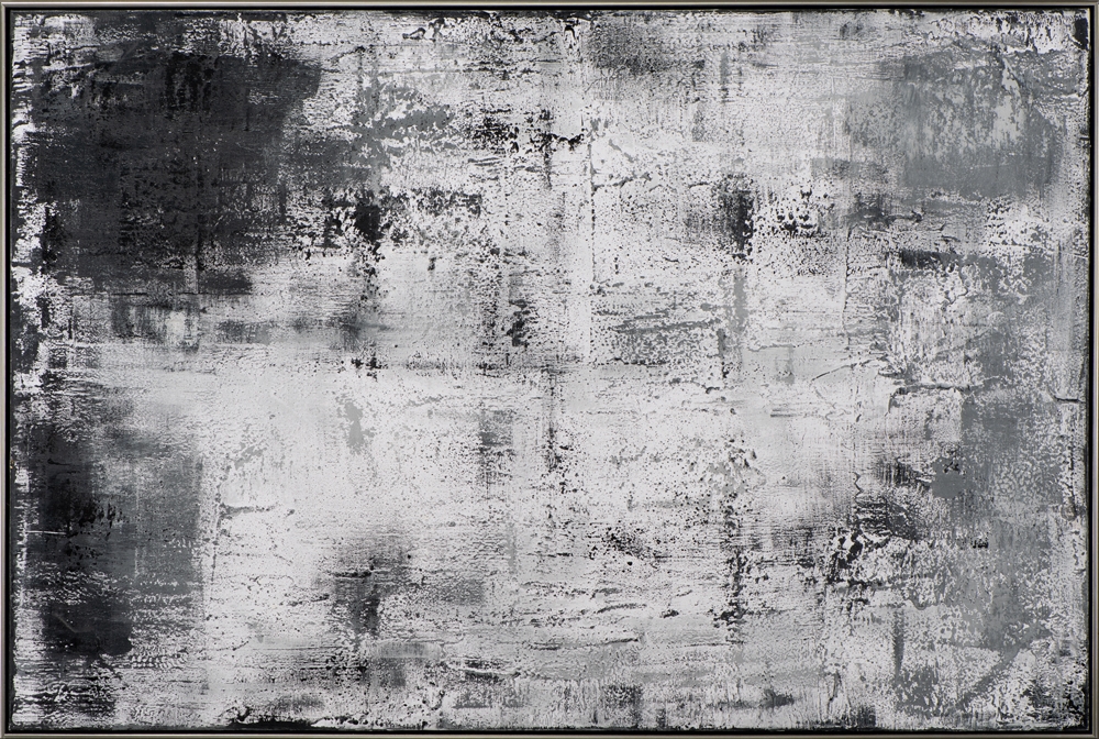 abstrakt i svart och vit — handmålad akryl på duk, 102,5×152,5 cm