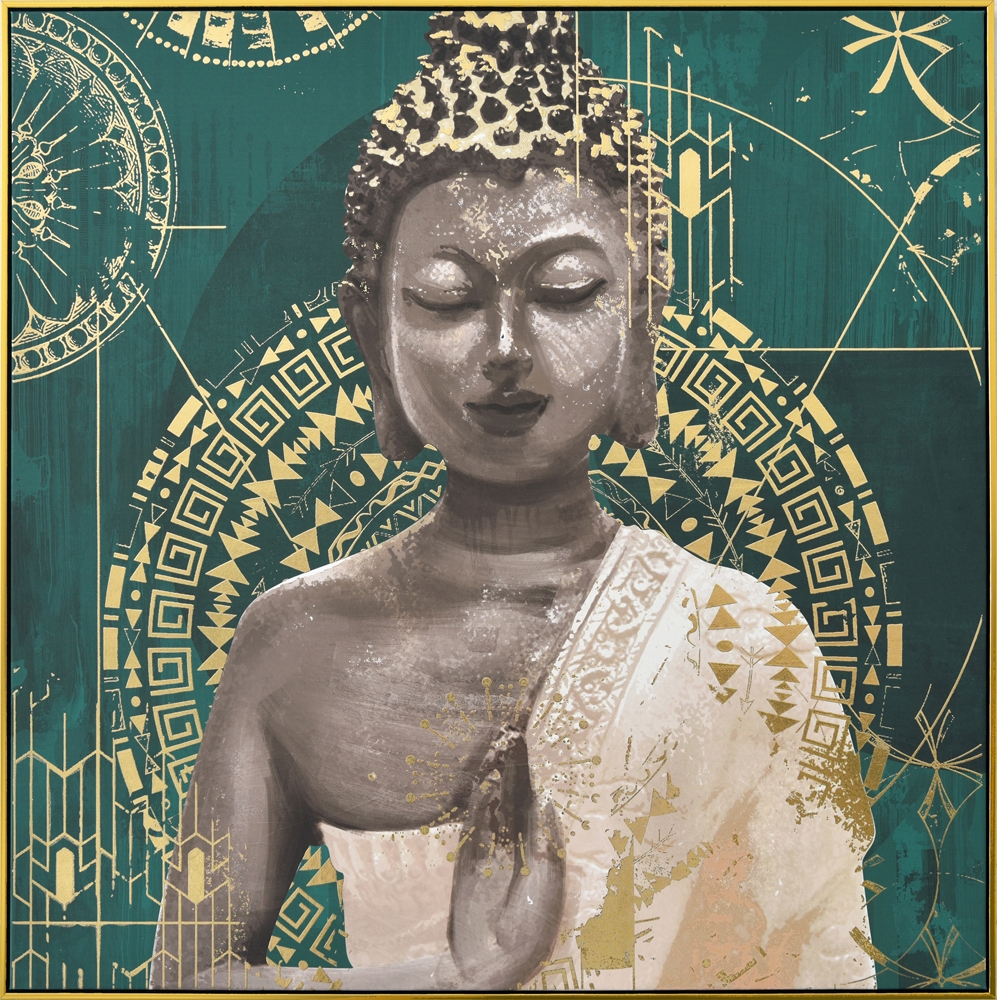 mediterande buddha — handmålad akryl på duk, 102,5×102,5 cm