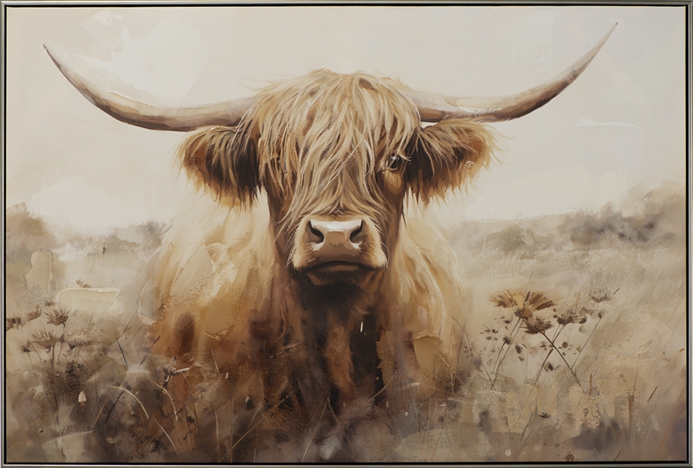 skotska högländerna — handmålad akryl på duk, 82,5×122,5 cm