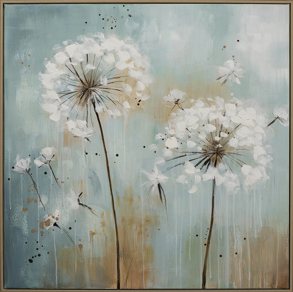 maskrosor — handmålad akryl på duk, 82,5×82,5 cm