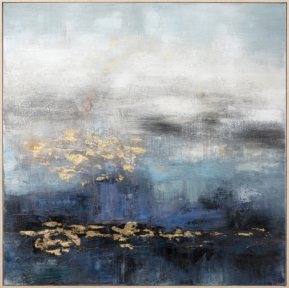gyllene skimmer — handmålad akryl på duk, 100×100 cm