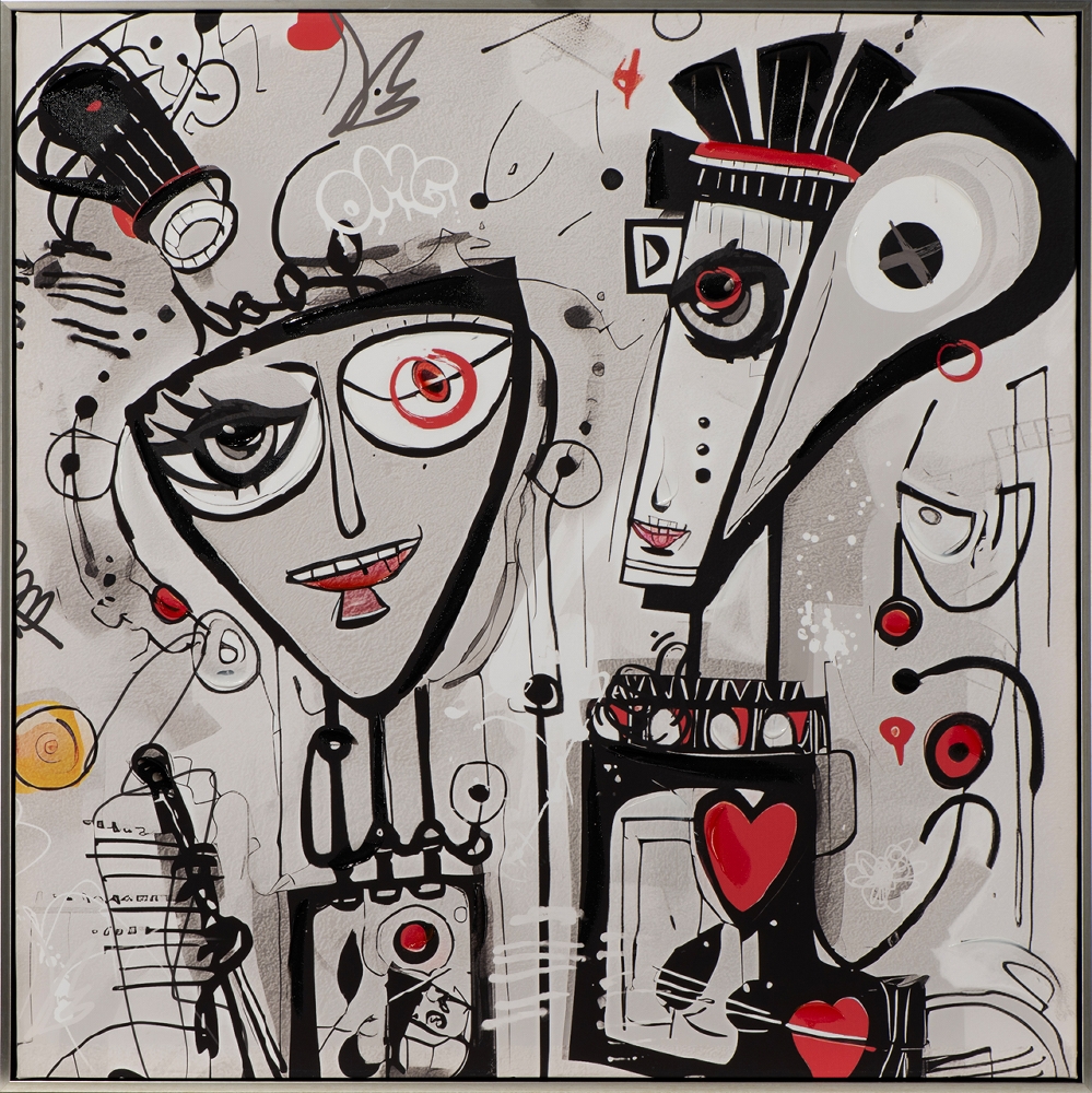 mr. and mrs. smith — handmålad akryl på duk, 80×80 cm
