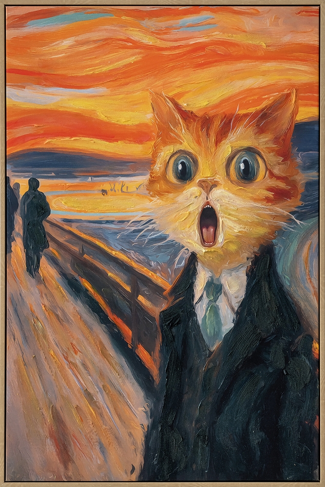 kattens skri — handmålad akryl på duk, 60×90 cm